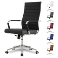 Office Desk Chair, Ergonomic Leather Modern Conference Room Chairs, Executive Ribbed Height Adjustable Swivel Rolling Chair for Home Office. (Black)