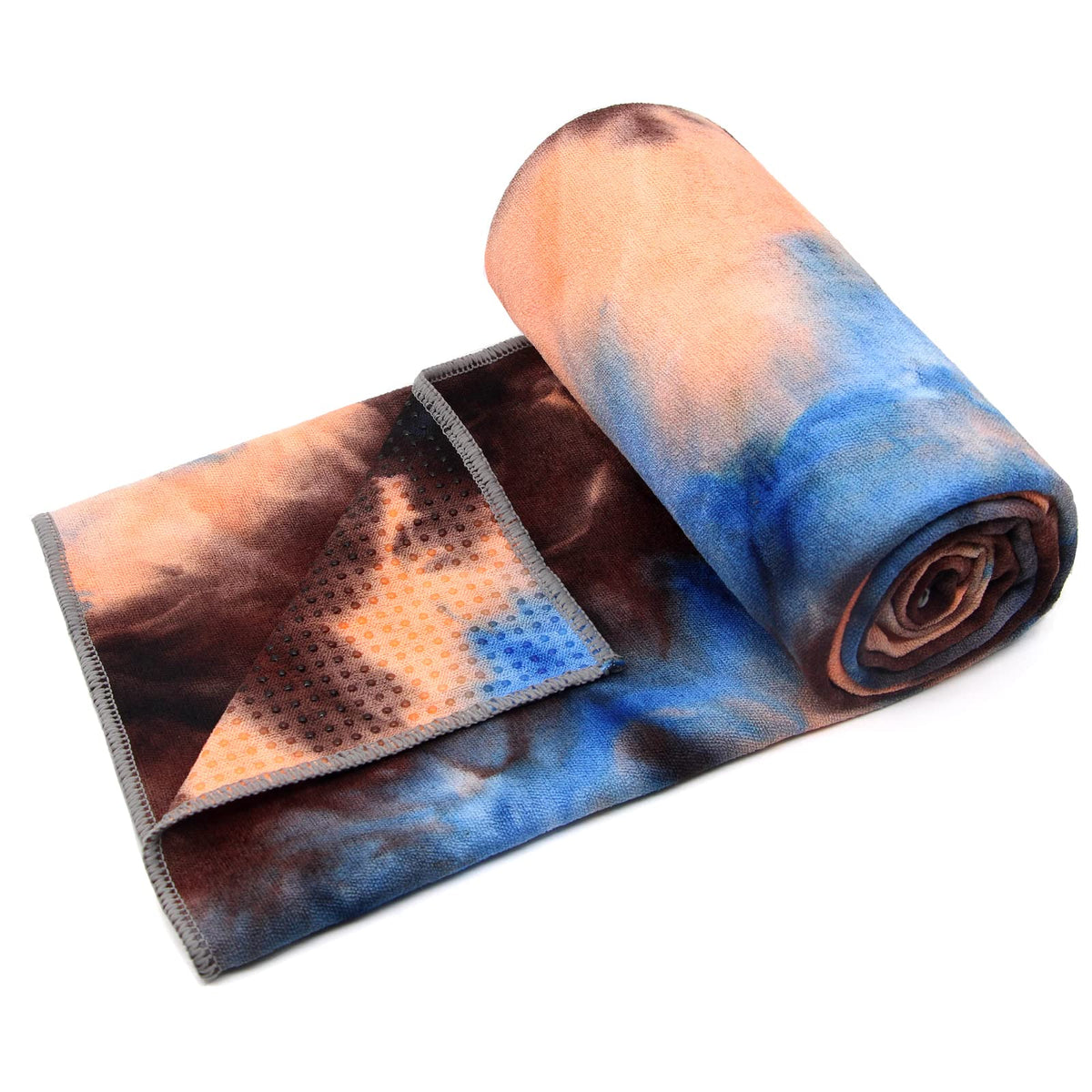 Yoga Towel,Hot Yoga Mat Towel with Grip Dots Sweat Absorbent Non-Slip for Hot Yoga, Pilates and Workout 24" x72", Blue & Brown