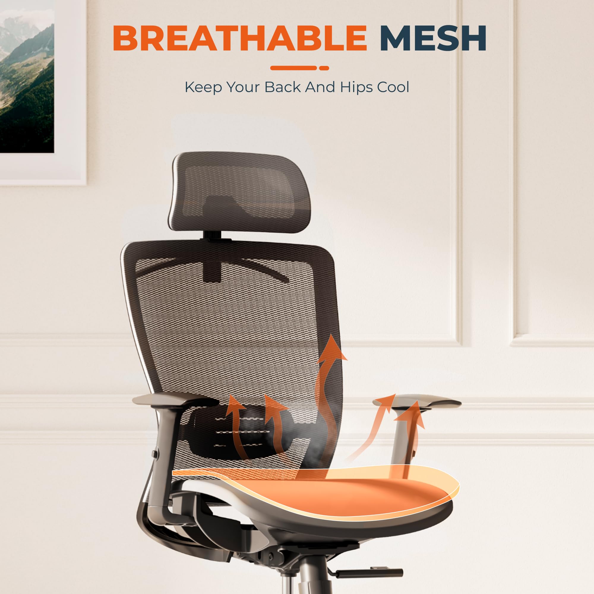 FitStand Ergonomic Office Chair Swivel Computer Chair Home Office Desk Chairs with Lumbar Support/2D Headrest/300lbs Heavy Duty/Lockable Back,Mesh Seat Cushion,ErgoChair Pro, Gray