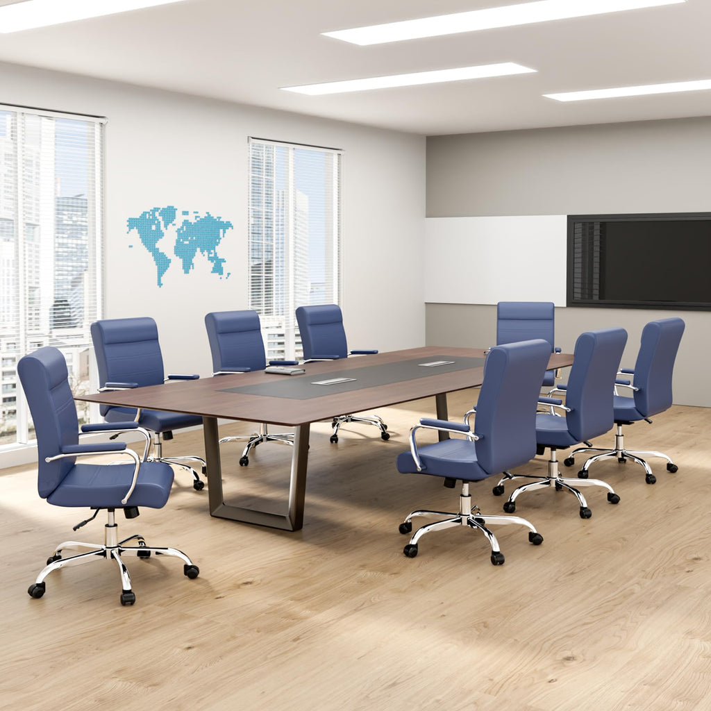 Modern Office Desk Chair, Conference Room Chairs, High Back Ergonomic Home ofiice Chair, Adjustable Height Swivel Executive Computer Chair with Armrest and Padded Seat (Blue)