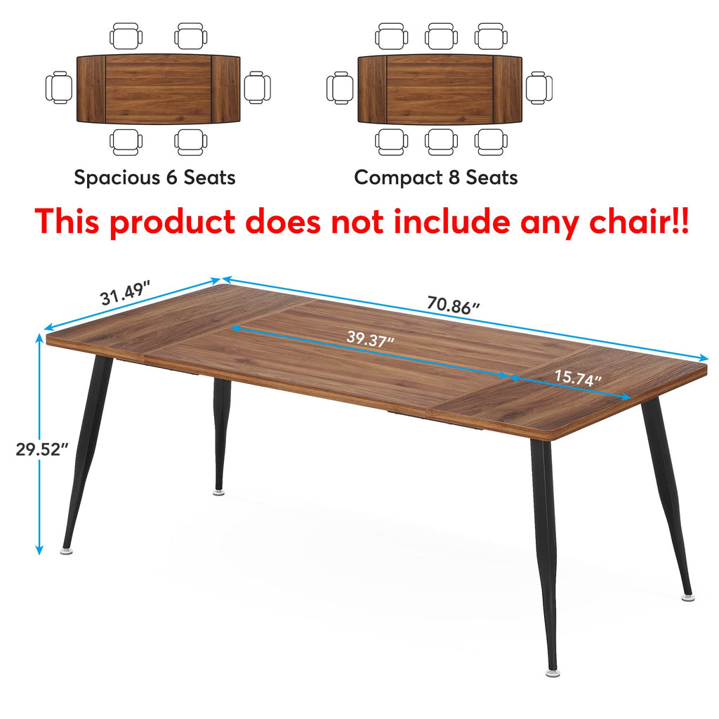 6FT Conference Table, Rectangular Meeting Room Tables, Modern Industrial Seminar Table Boardroom Desk with Metal Legs for Office, 70.8’’ L x 31.5’’ W x 29.5’’ H (Brown and Black)