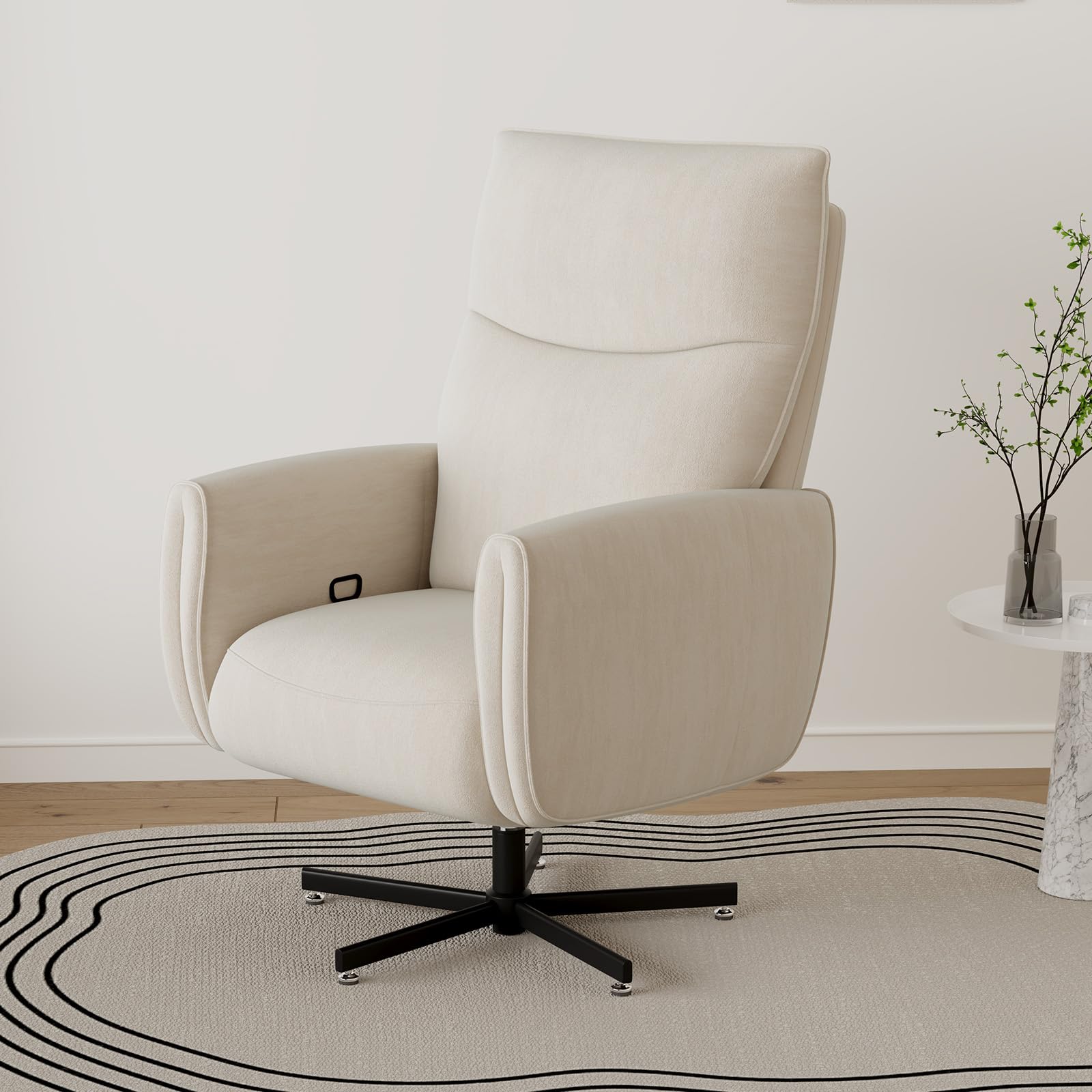 Power Swivel Recliner Chair, Modern Electric with USB & Type-C Ports, Upholstered Velvet Swivel Recliner Chair, 360° Swivel for Office & Living Room, Easy Assembly (Beige)