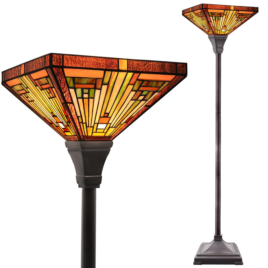 Lamp Antique Amber Brown Stained Glass Torchiere Floor Lamp