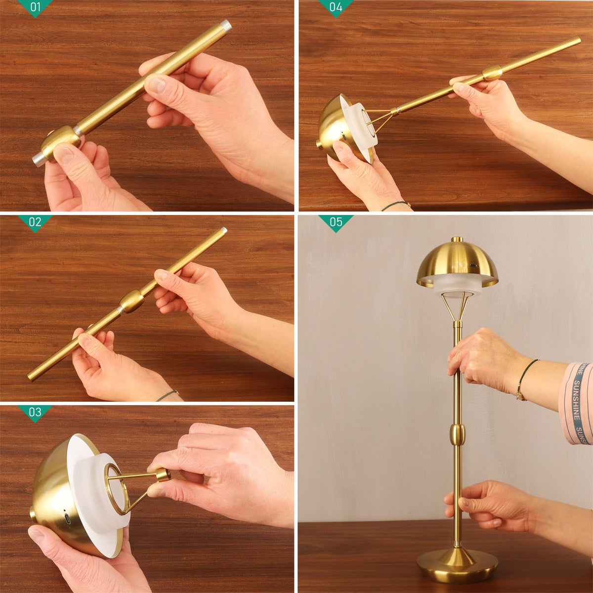 Modern Table Lamp Cordless Portable Desk Lamp, 2700K Stepless Dimming Rechargeable Battery Operated LED Lights for Bedroom, USB-C Charging, Restaurant/Bar/Night Light/Gifts (Brass)