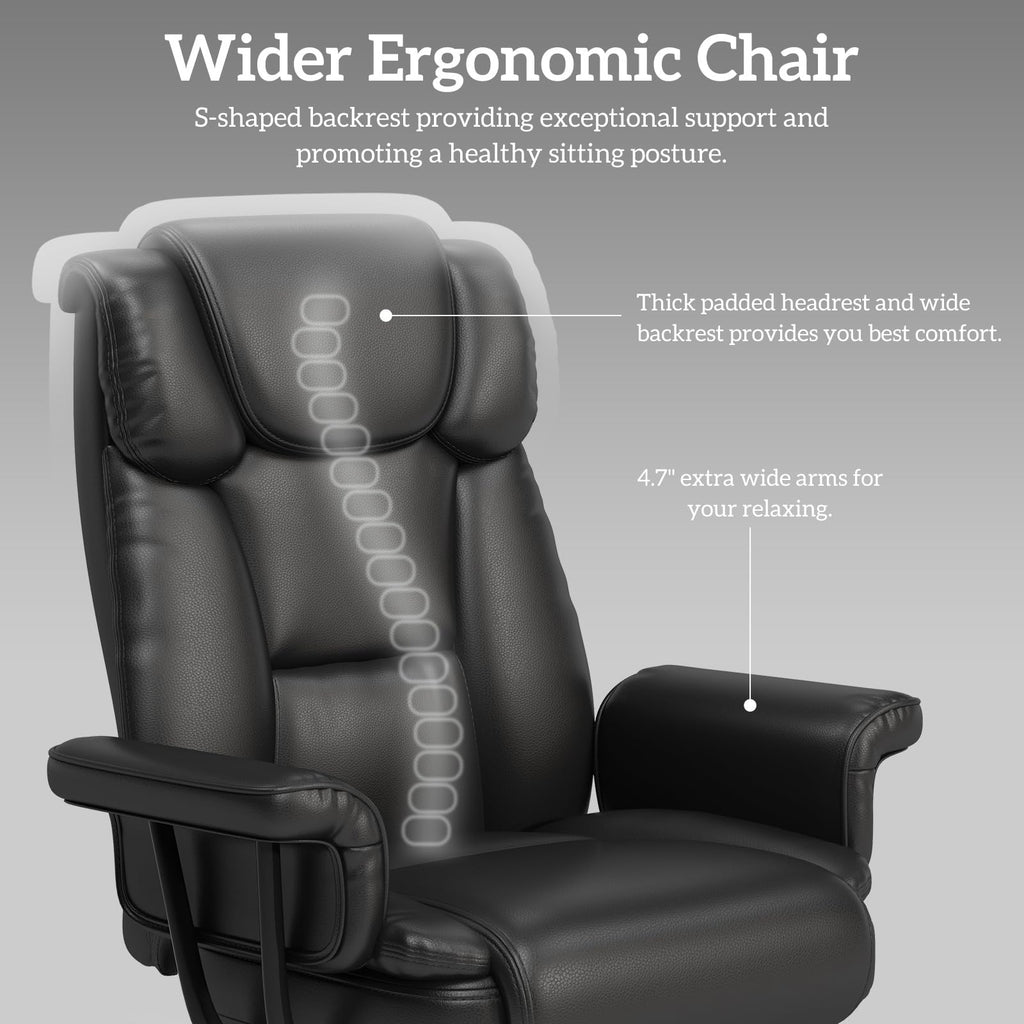 160 Reclining Office Chair with Footrest, Big & Tall Desk Chair, Black