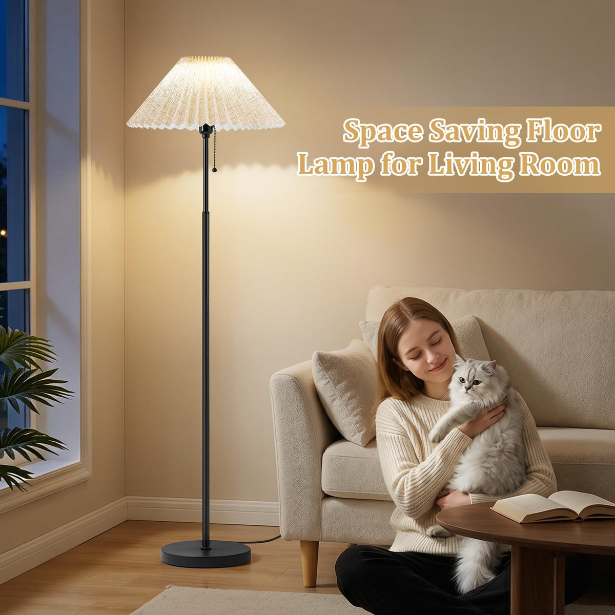 Floor Lamps for Living Room, 59.5" Pleated Modern Standing Lamp,Linen Shade