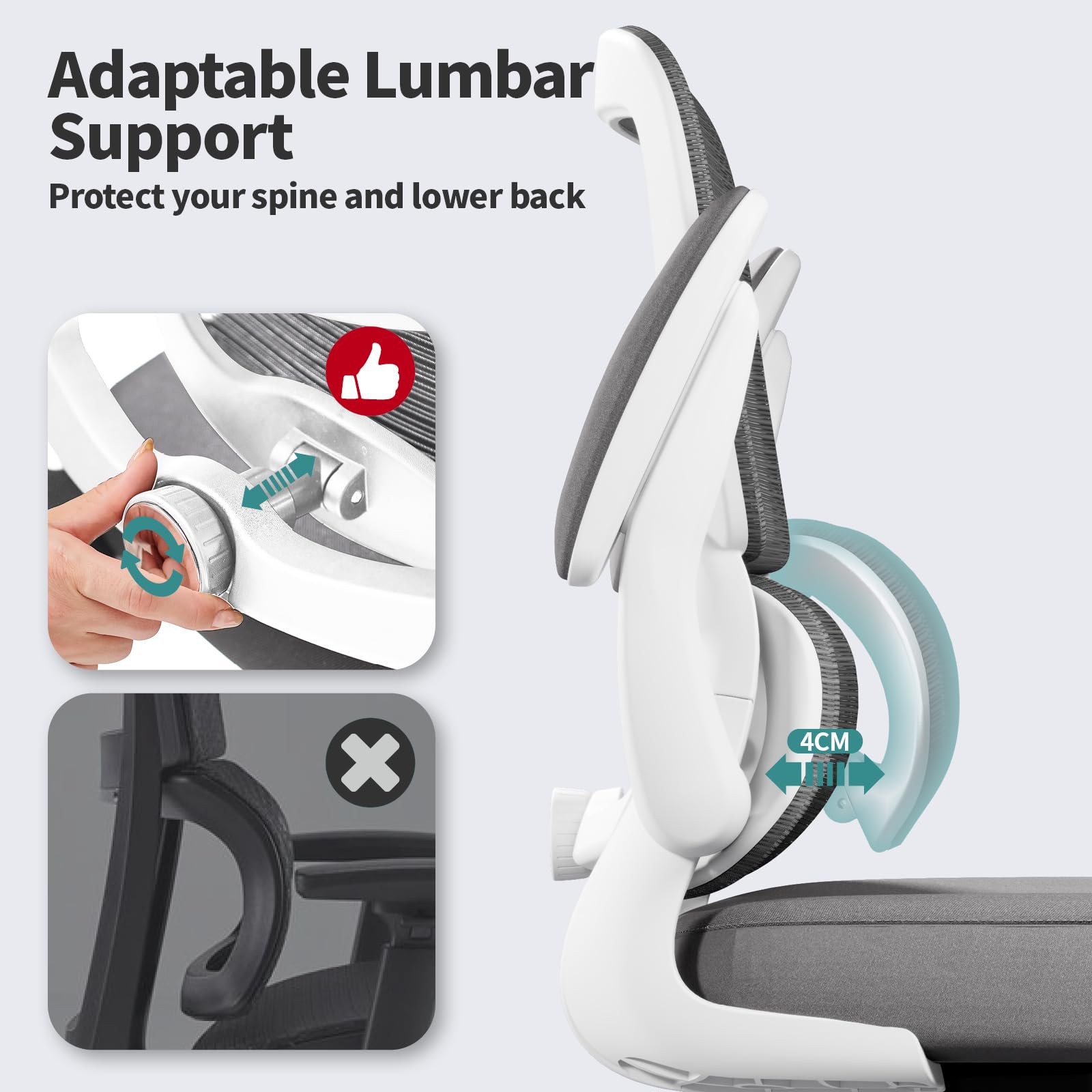 Office Chair - Ergonomic Desk Chair with Adjustable Lumbar Support, Mesh Computer Chair, Executive Chairs for Home Office Comfortable Lumbar Support (White)
