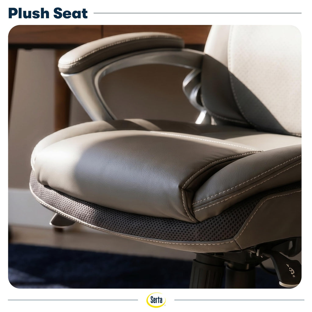 Executive Office Chair - Ergonomic Computer Desk Chair with Patented AIR Lumbar Technology - Adjustable Height - Memory Foam Body Pillows - 360° Swivel Rolling Base - Bonded Leather - Gray