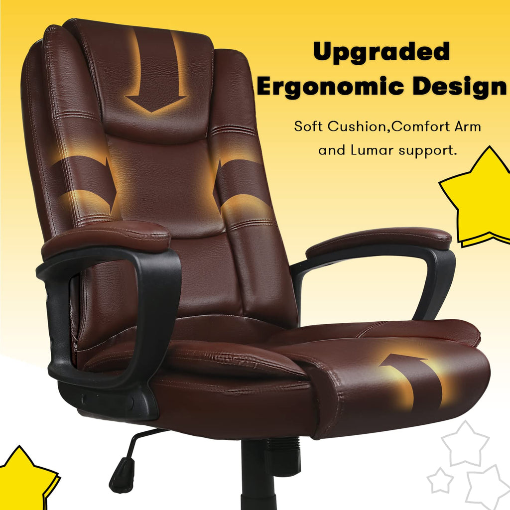 Leather Office Desk Chair,Ergonomic Office Chair with Lumbar Support,Computer Chair,Executive Leather Chair with Padded Flip-up Arm,Adjustable Armrests, Black,275LBS
