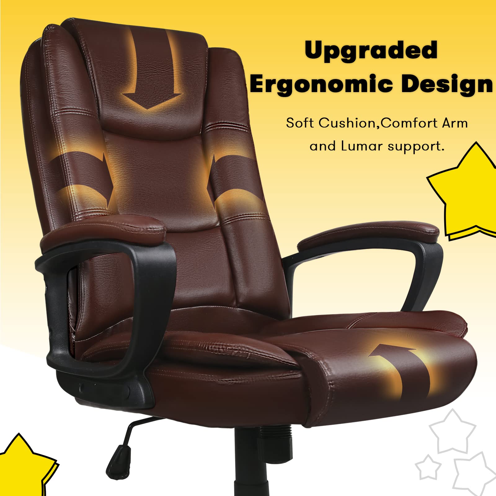 Leather Office Desk Chair,Ergonomic Office Chair with Lumbar Support,Computer Chair,Executive Leather Chair with Padded Flip-up Arm,Adjustable Armrests, Black,275LBS