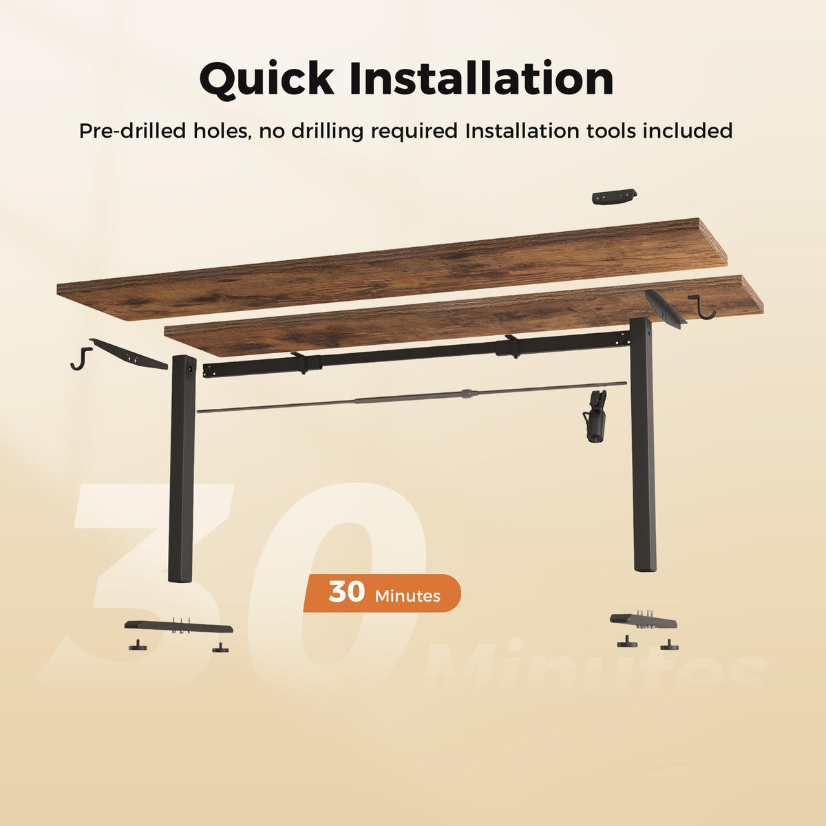 48*24 Inch Height Adjustable Electric Standing Desk, Rustic Brown