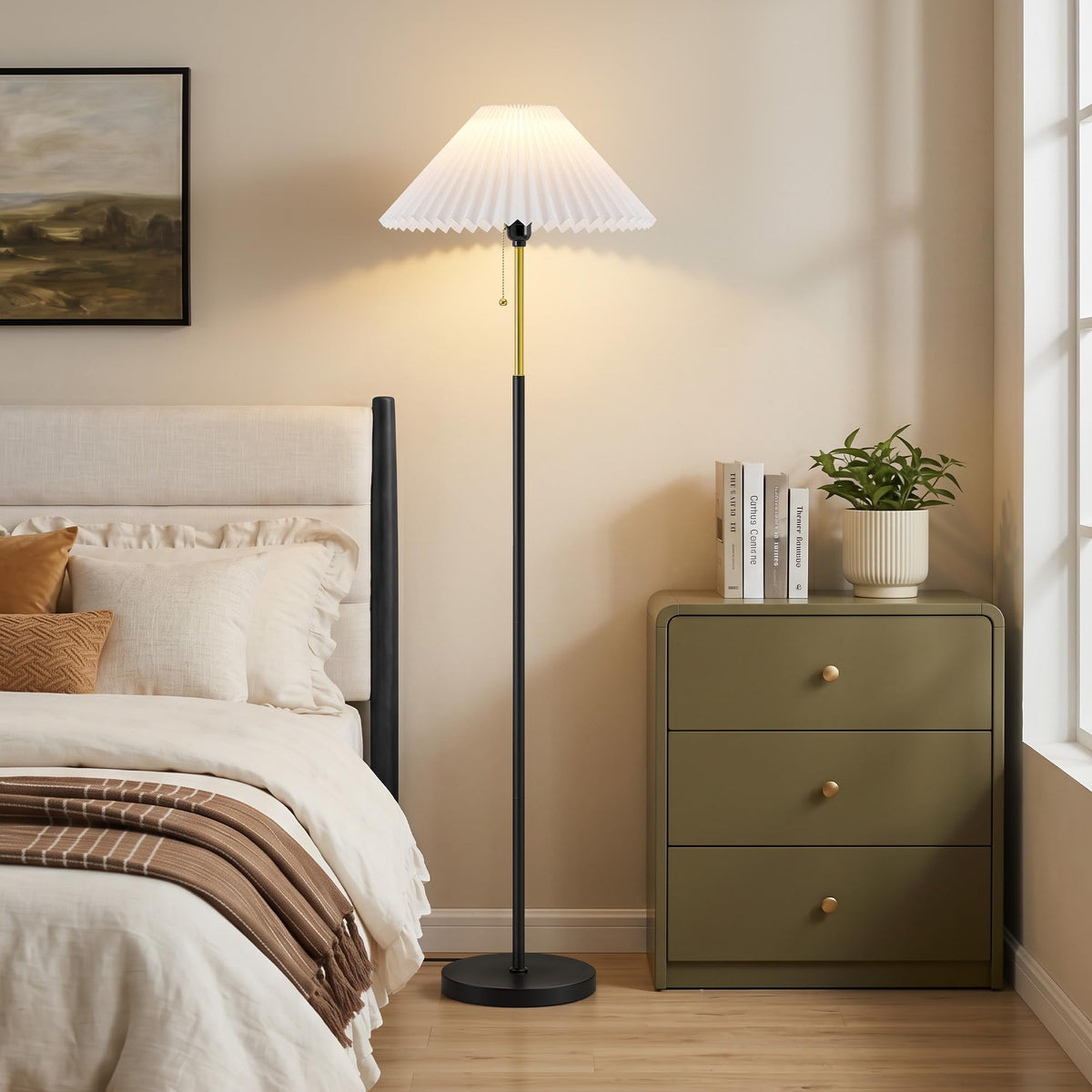 Floor Lamps for Living Room, 59.5" Pleated Modern Standing Lamp,Linen Shade