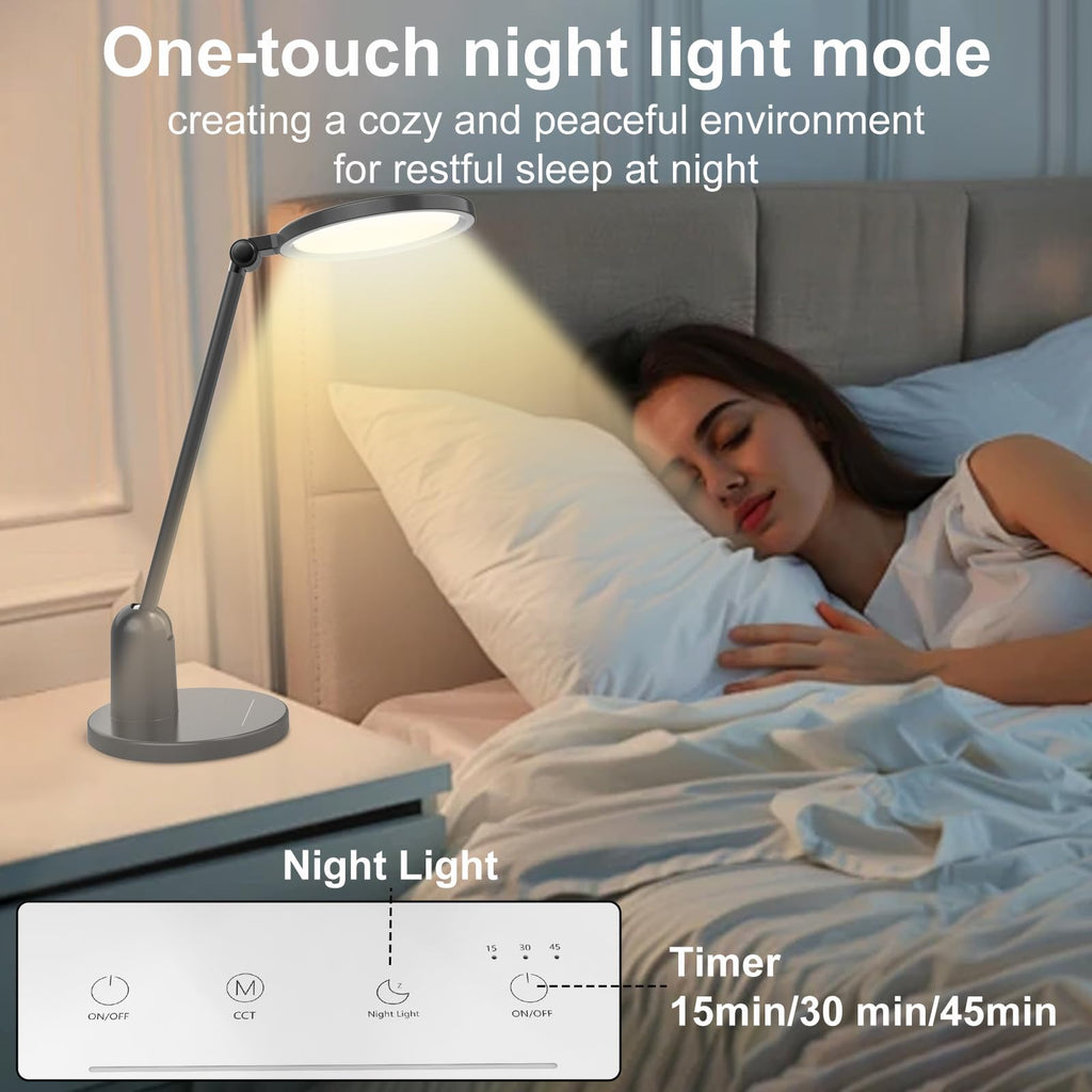 Desk Lamps for Office with Stable Base, 1000LM Ultra Bright Eye-Caring LED Desk Light, 3000K-6000K Dimmable Table Lamp with Stepless Dimming & Timing Function for Work, Reading, Bedroom, Bedside