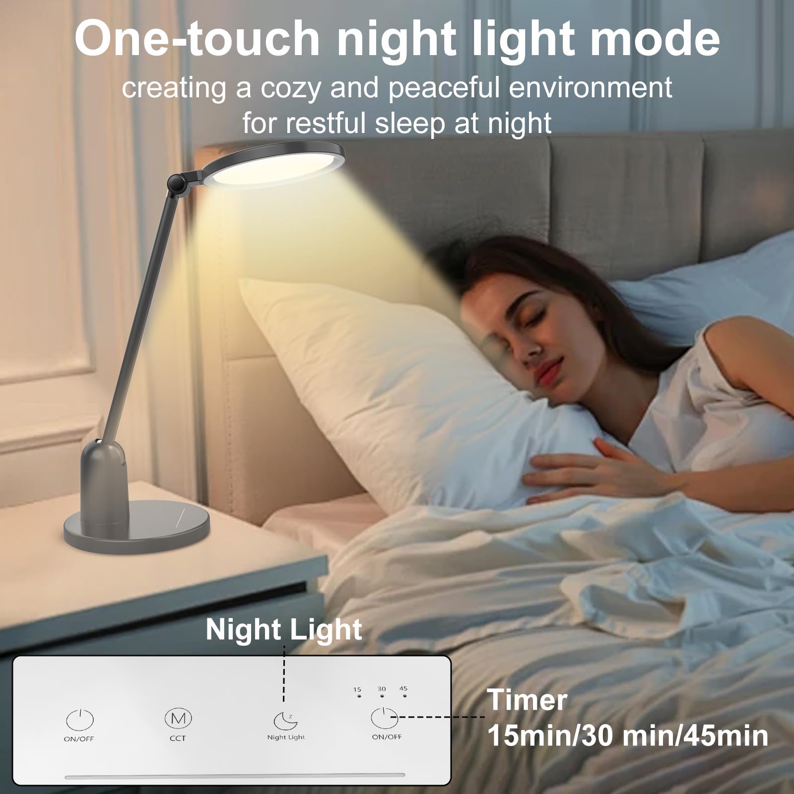 Desk Lamps for Office with Stable Base, 1000LM Ultra Bright Eye-Caring LED Desk Light, 3000K-6000K Dimmable Table Lamp with Stepless Dimming & Timing Function for Work, Reading, Bedroom, Bedside
