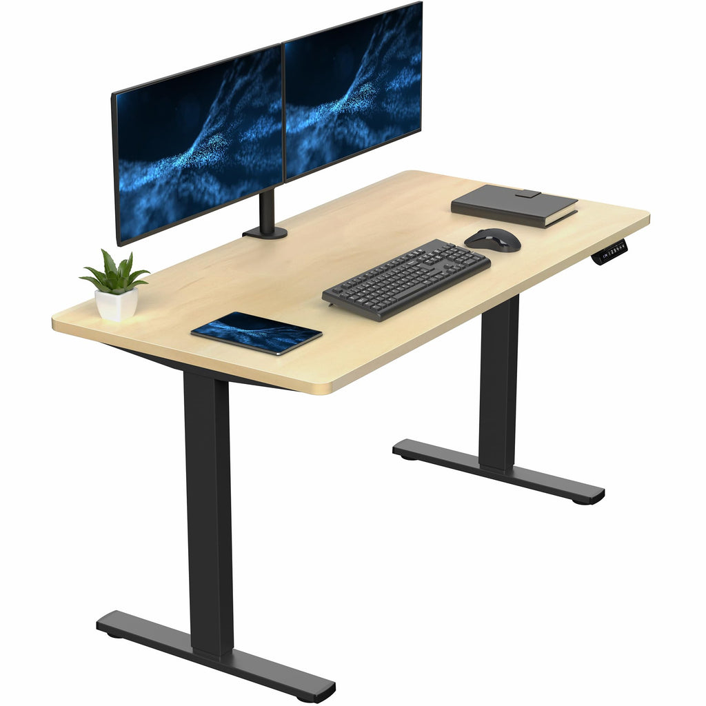 Electric 55 x 28 in Standing Desk, Memory Height Adjustment, 1B Series, Holds 220 lbs, One-Piece Light Wood Top, Black Frame