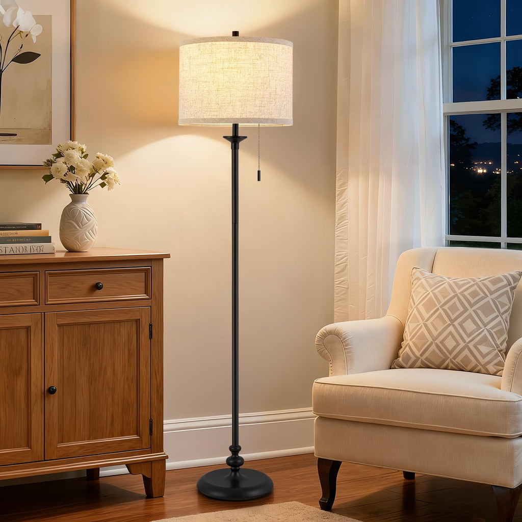 Black Floor Lamp, 60" Standing Lamp with Fabric Lampshade