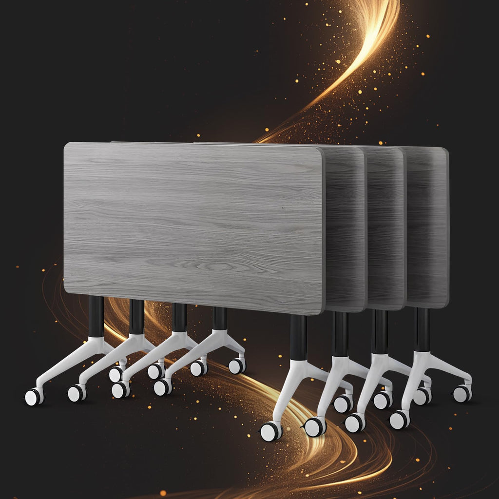 Conference Table,Folding Conference Room Tables with Wheels, 6ft Modular Training Tables for Office/Classroom/Meeting, Lockable 360° Silent Wheels＆Space Saving Stackable, Gray Finish, 4 Pack