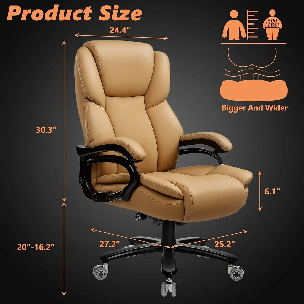 Indulgear 500lbs Big and Tall Office Chair for Heavy People,Heavy Duty Comfy Office Chair,High Back Executive Computer Chair with Lumbar Support, Rubber Wheel