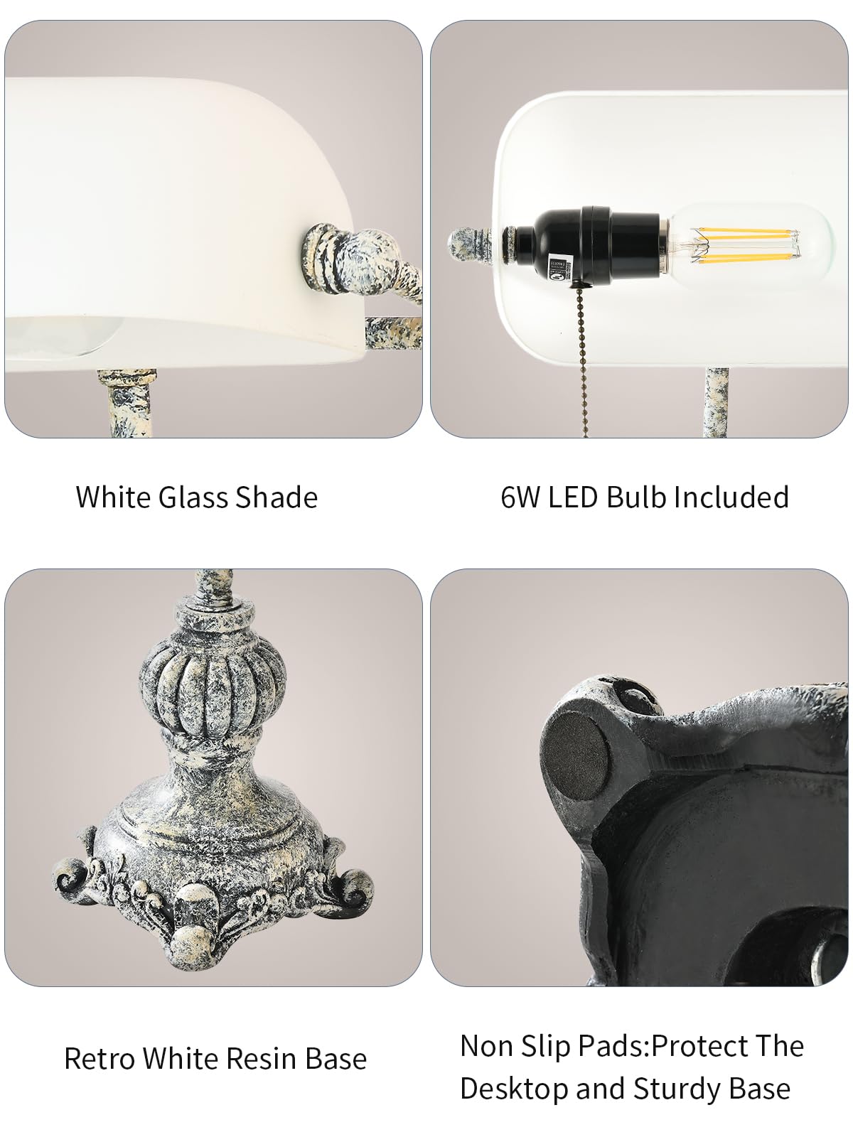 Retro White Matted Glass Bankers Desk Lamp,LED Bulb Included