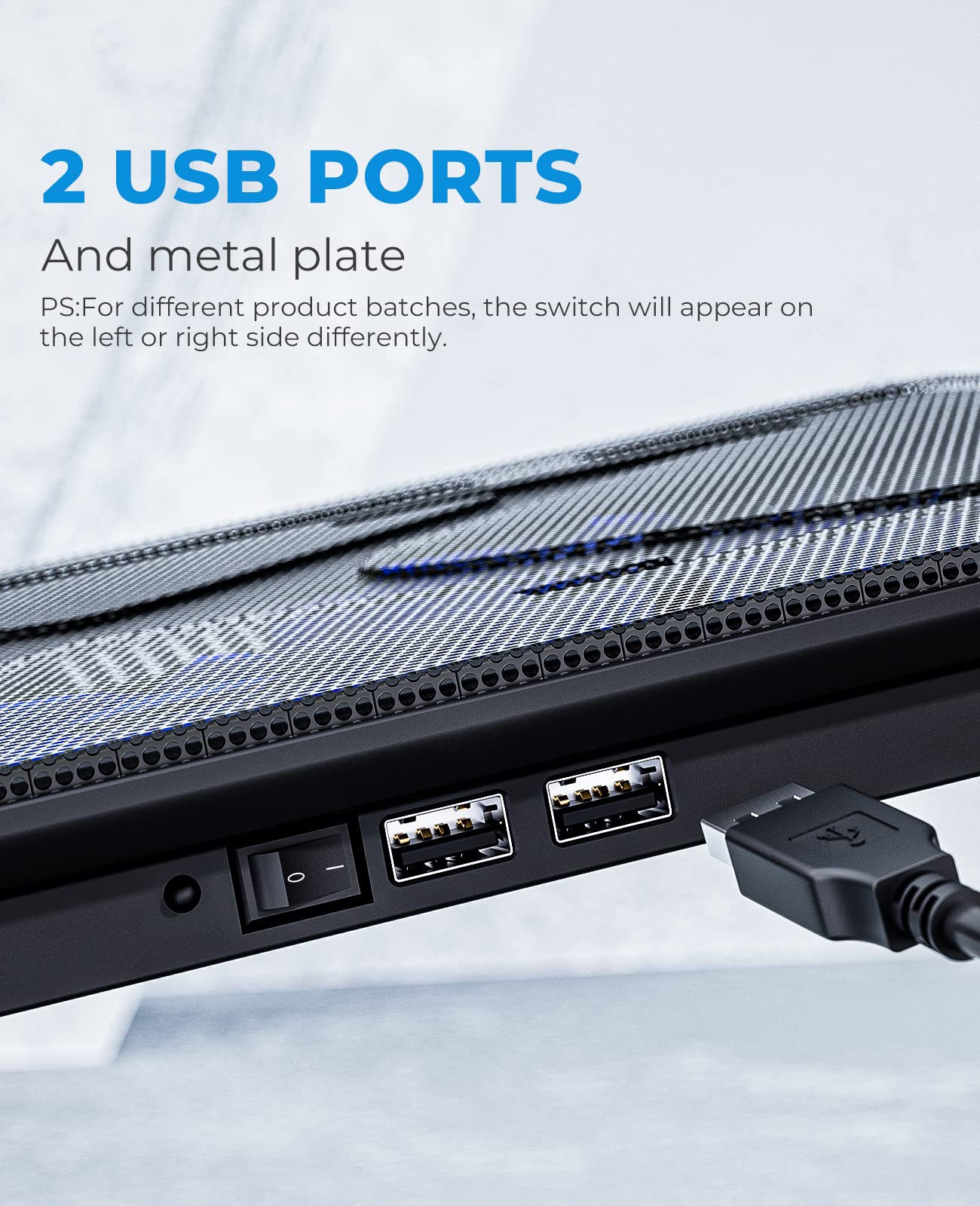 15.6"-17" Laptop Cooler Cooling Pad - Slim Portable USB Powered (3 Fans), Black/Blue