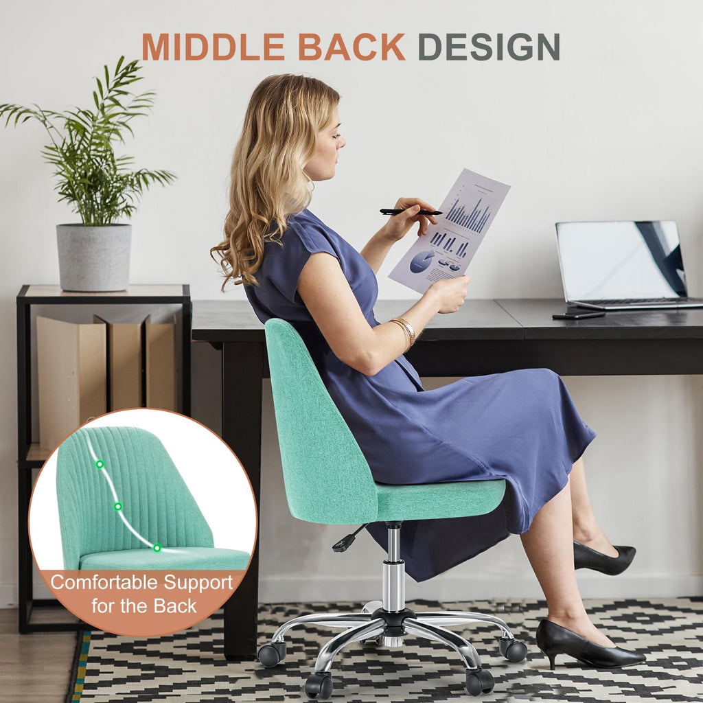 Office Chair, Comfy Desk Chair Rolling Vanity Swivel Task Chairs with Wheels, Wide Seating Armless Height Adjustable Computer Chairs for Home,Bedroom,Student,Adults, Green