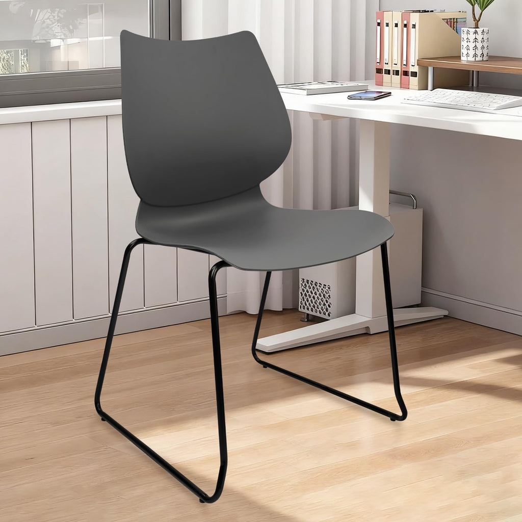 Set of 8, Stacking Waiting Room Chairs, Stacked Plastic Office Chair with Ergonomic Lumbar Support and Metal Legs for Conference School Church Guest Reception, Grey