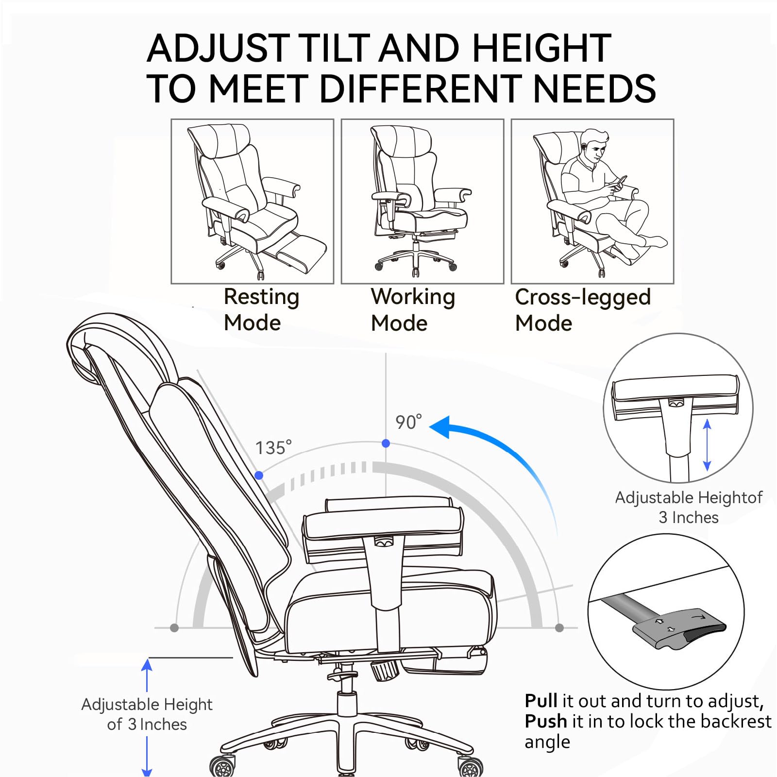 Big and Tall Green Office Chair 450LBS – Ergonomic High-Back Executive Chair with Footrest, Adjustable Padded Armrests, PU Leather Computer Chair with Lumbar Support for Home or Office, Yellow