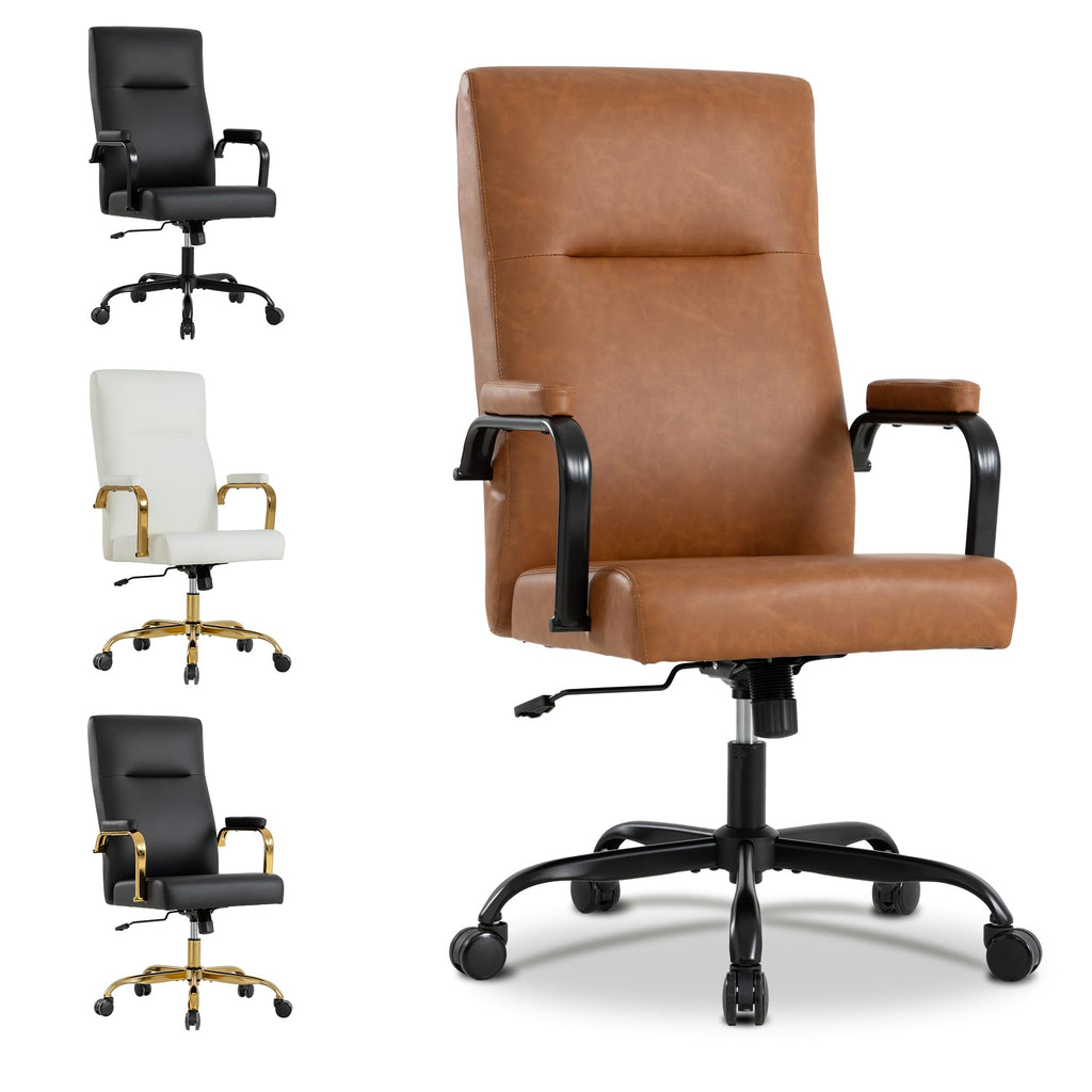 Office Desk Chair,Leather Conference Room Chairs with Wheels,Modern High Back Executive Office Chair with Memory Foam,Ergonomic Swivel Computer Chair for Home Office Brown