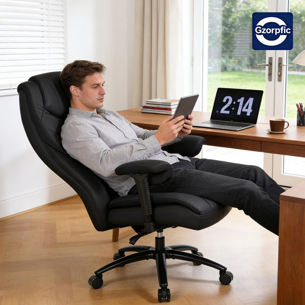 Big and Tall Office Desk Chair with 5-Position Armrests, 650 LBS Heavy Duty Executive Office Chair Comfy, Extra Wide Seat, High Back Computer Chair with Lumbar Support, Reclining Tilt Lock