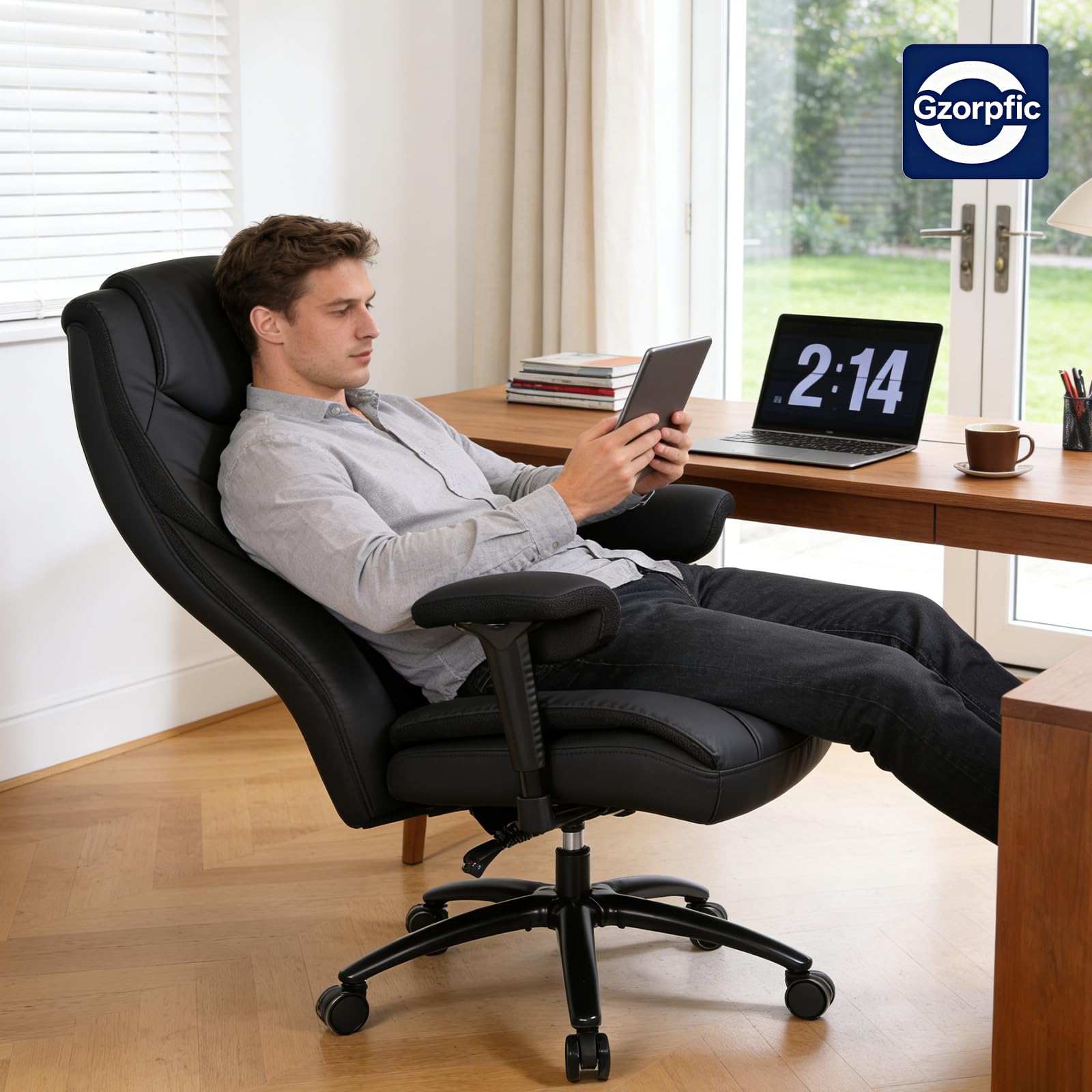 Big and Tall Office Desk Chair with 5-Position Armrests, 650 LBS Heavy Duty Executive Office Chair Comfy, Extra Wide Seat, High Back Computer Chair with Lumbar Support, Reclining Tilt Lock