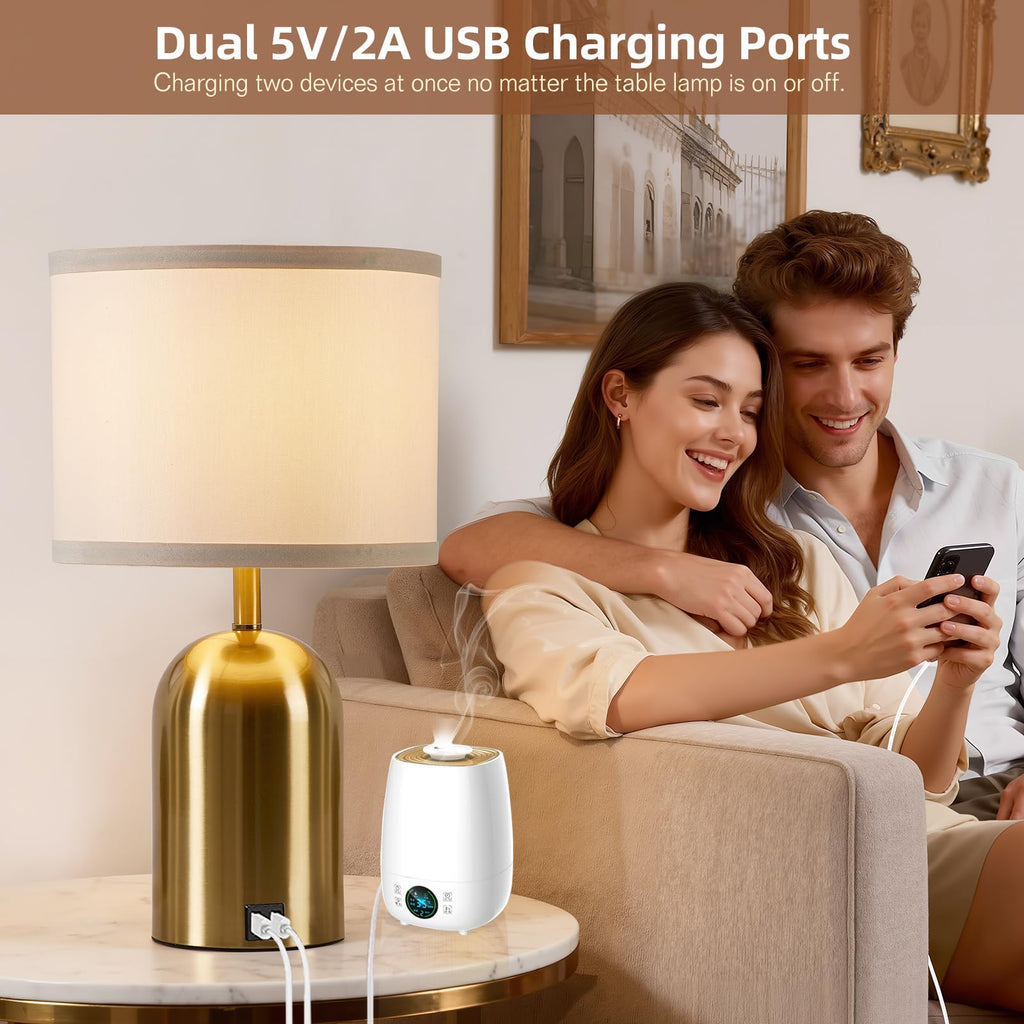 Touch Control Table Lamps Set of 2, Gold Bedside Lamps for Bedroom