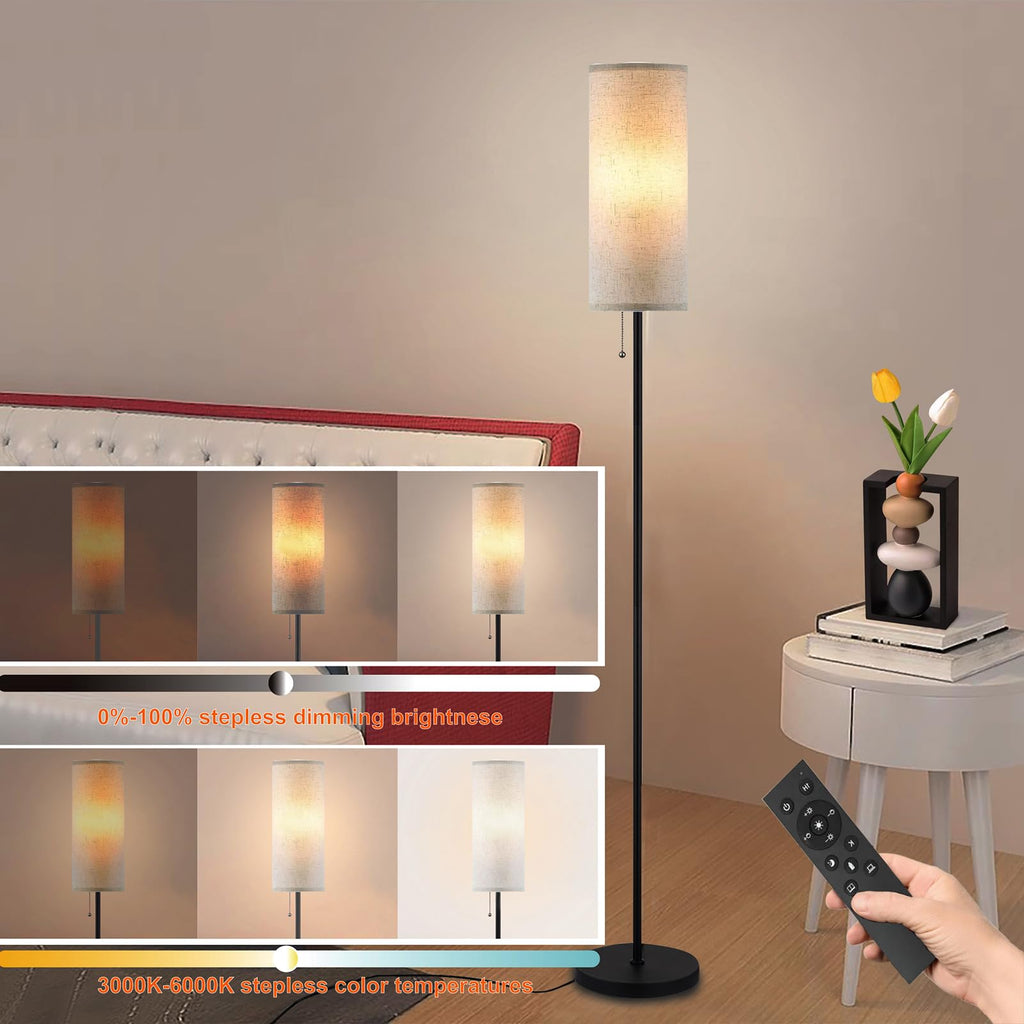 Floor Lamp for Living Room, Modern Standing Lamps with Lampshade, Minimalist Tall Lamp with Chain Switch for Living Room, LED Bulb Included (Beige Shade-Remote Bulb)