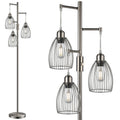 Floor Lamp, 3 x 800LM LED Edison Bulbs Included, Industrial Floor Lamp Standing Tree Lamp with Elegant Teardrop Cage Heads Tall Lamps for Living Room Bedroom-Brushed Nickel