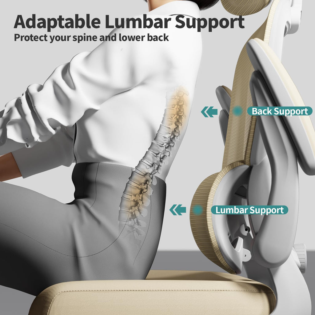Office Chair Ergonomic Desk Chair, 330 LBS Home Mesh Office Desk Chairs with Wheels, Comfortable Gaming Chairs (Beige)