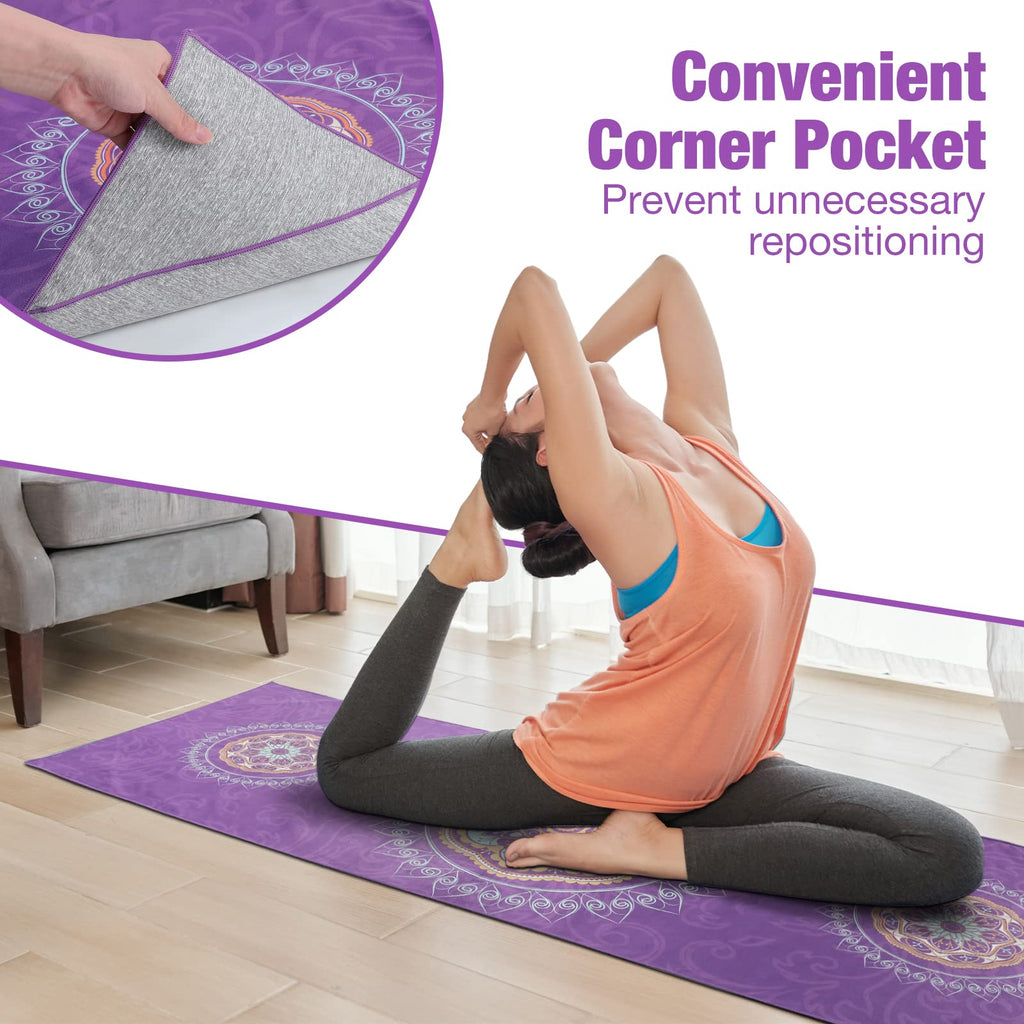 Yoga Towel, Non-Slip Quick-Dry Mat Towel, Purple Mandala