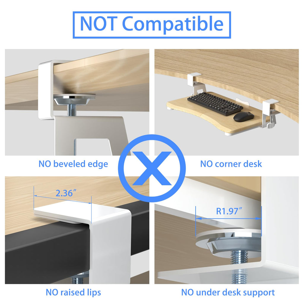Small Keyboard Tray Under Desk Pull Out with C Clamp Mount for Computer Keyboard, 20 (24.2 Including Clamps) x 11.8 inch Slide-Out Platform Computer Drawer for Typing, Light Wood,