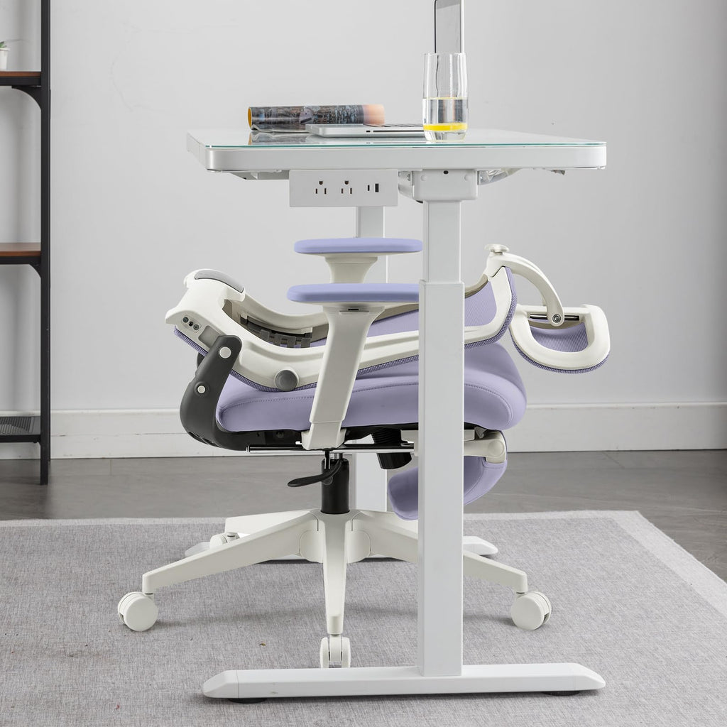 Foldable Office Chair with Foot Rest, Ergonomic Office Chair with Adjustable Lumbar Support, Headrest, Armrest, Home Office Desk Chair for Space Saving, Work from Home, Purple