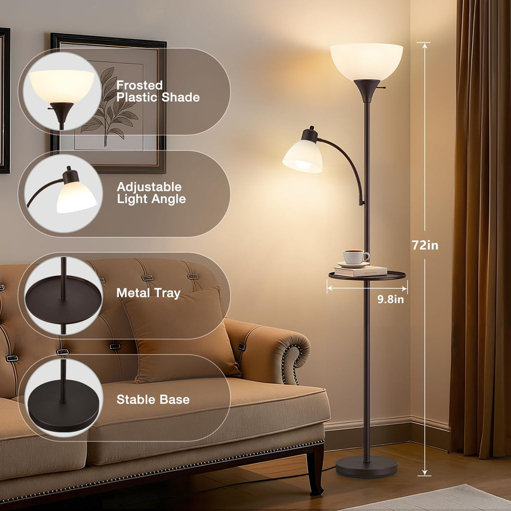 72" Floor Lamp with Table, Adjustable Reading Lights, Torchiere Floor Lamps