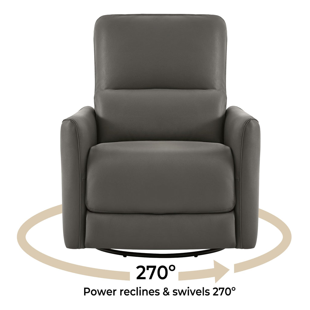 Power Recliner Chair Swivel Glider, FSC Certified Upholstered Faux Leather Living Room Nursery Reclining Sofa Chair with Lumbar Support, Charcoal