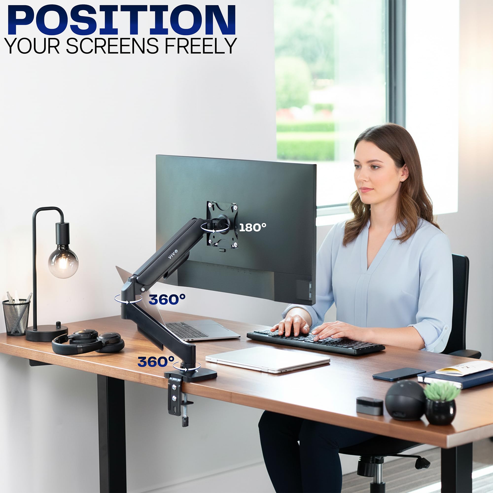 Single Monitor Stand, Fully Adjustable Arm for 17 to 32 inch Screen, Mechanical Articulating Desk Mount, Gaming and Office Setups, VESA 75x75, 100x100, Max 19.8 lbs, Classic, Black, STAND-V001O