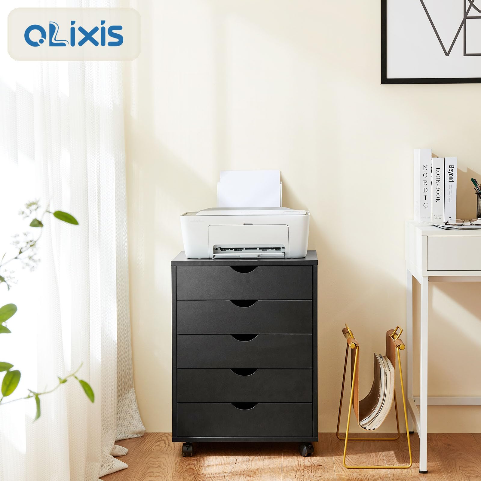 5 Drawer File Cabinet with Wheels, Under Desk Storage Printer Stand