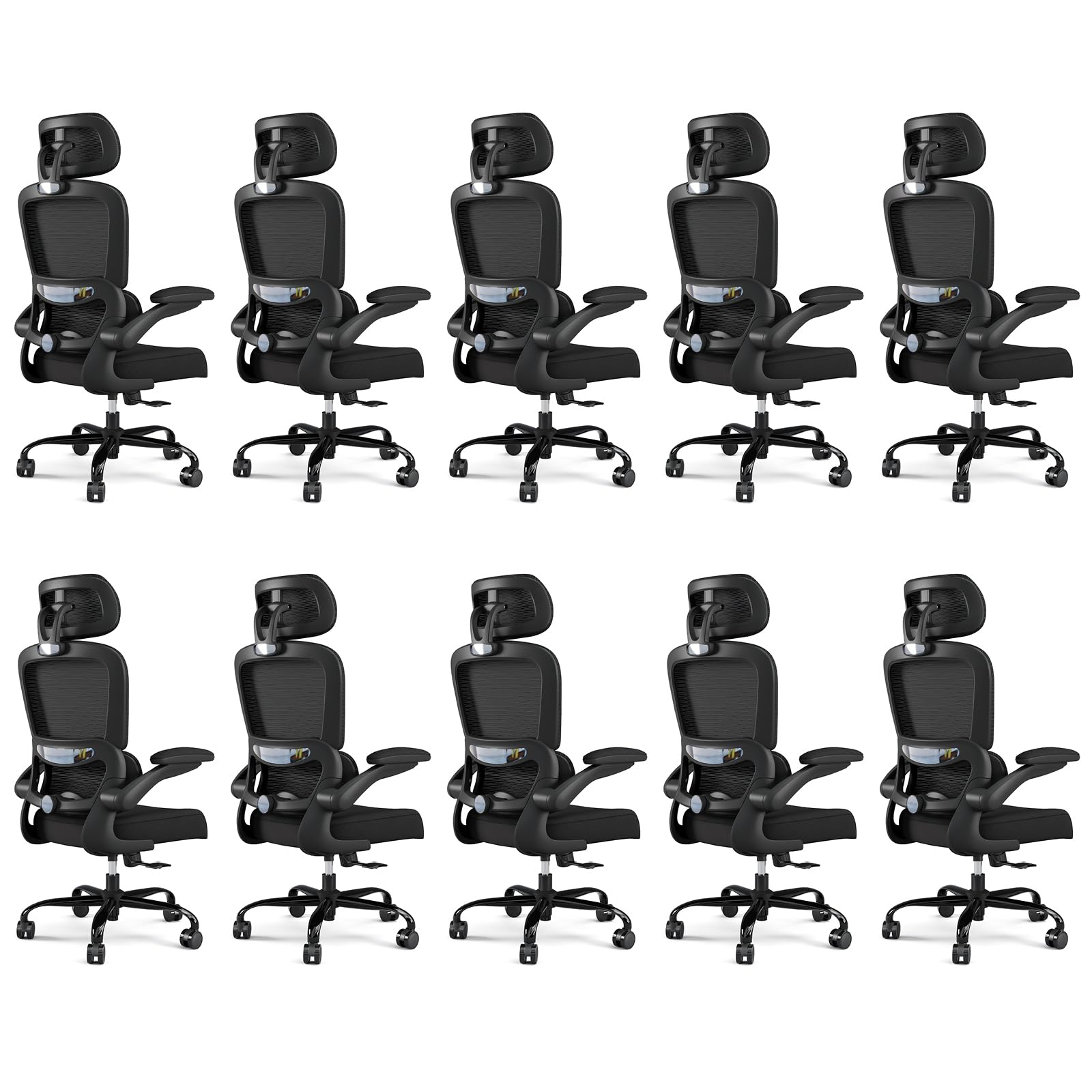Office Chair Ergonomic Desk Chair, 330 LBS Home Mesh Office Desk Chairs with Wheels, Comfortable Gaming Chairs Black Pack of 10