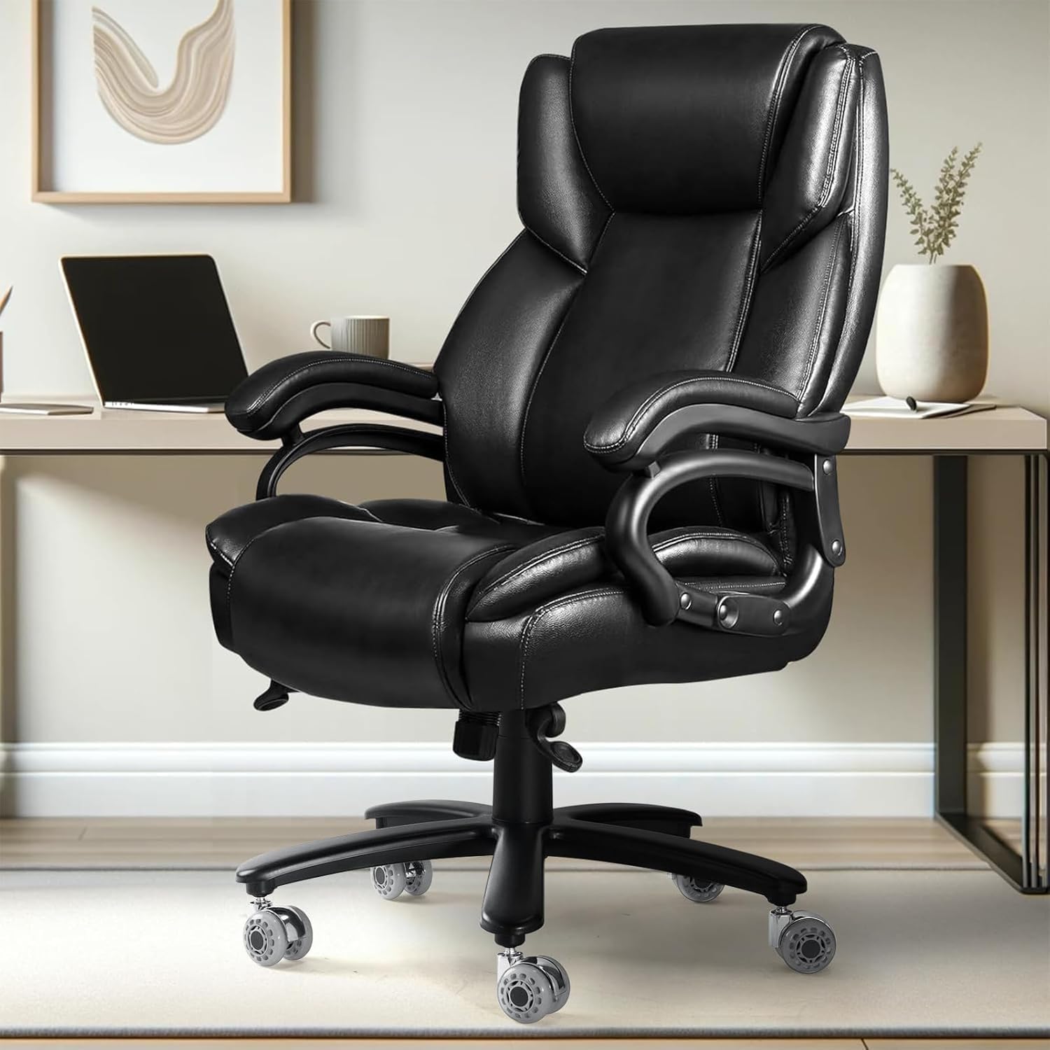 Indulgear 500lbs Big and Tall Office Chair with Gel Seat Cushion,Heavy Duty Office Chair for Heavy People, High Back Executive Computer Chair with Adjustable Lumbar Support, Dual Rubber Wheel