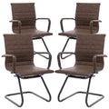 Office Desk Chair No Wheels Set of 4 PU Leather Computer Chairs Mid Back Guest Chairs for School Reception Conference Waiting Room, Vintage Brown