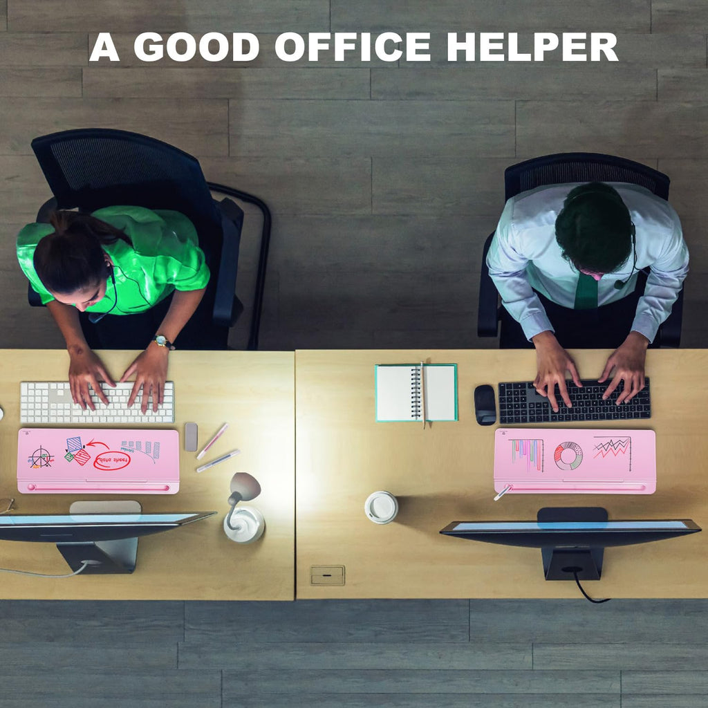 Desktop Whiteboard Dry-Erase-Board - Computer Keyboard Stand White Board Surface Pad with Drawer, Desk Organizers with Accessories for Office, Home, School Supplies - Complete Pink