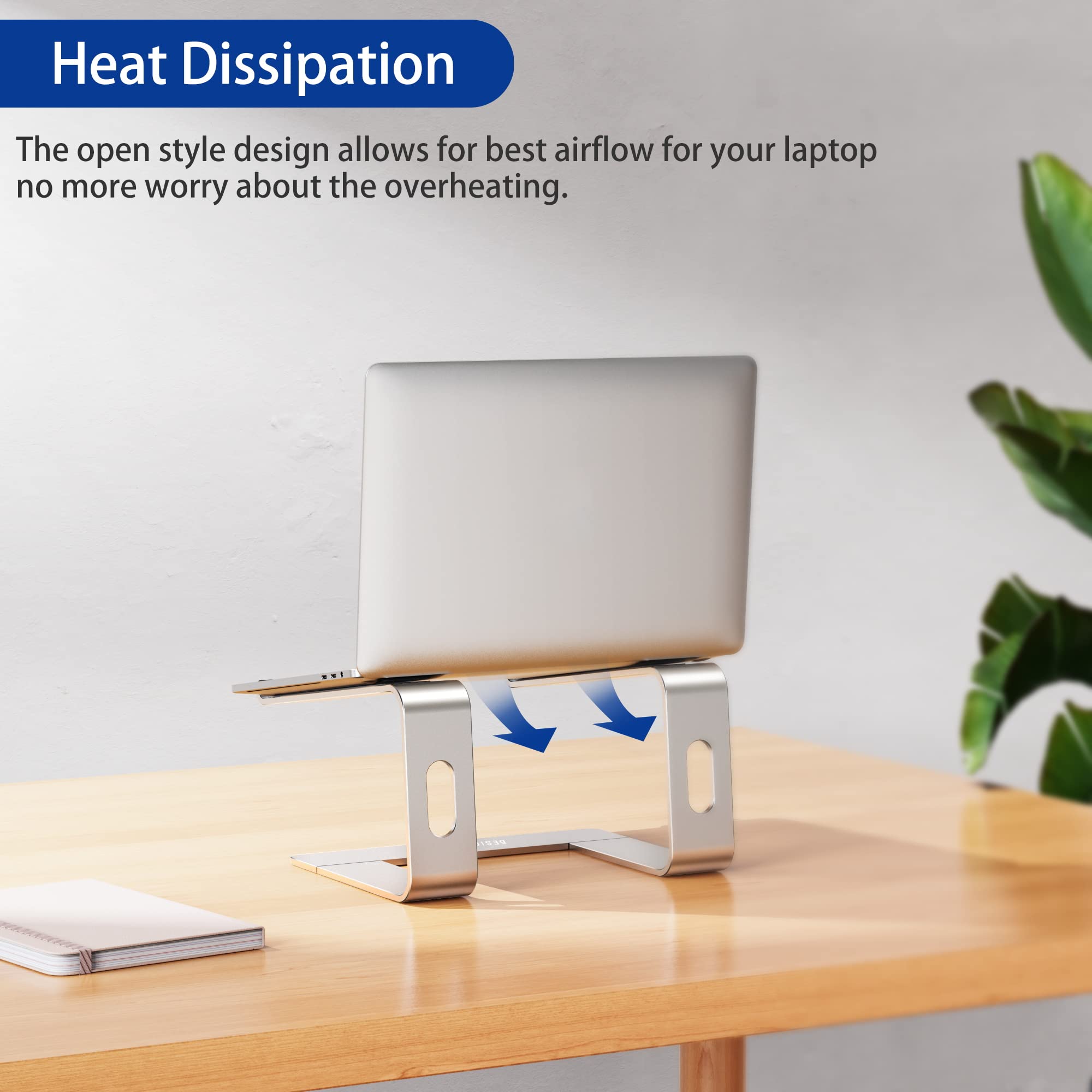 Aluminum Laptop Stand, Ergonomic Detachable Computer Stand, Notebook Riser, Laptop Mount Compatible with Air, Pro, Dell, HP, Lenovo More 10-15.6" Laptops, Silver