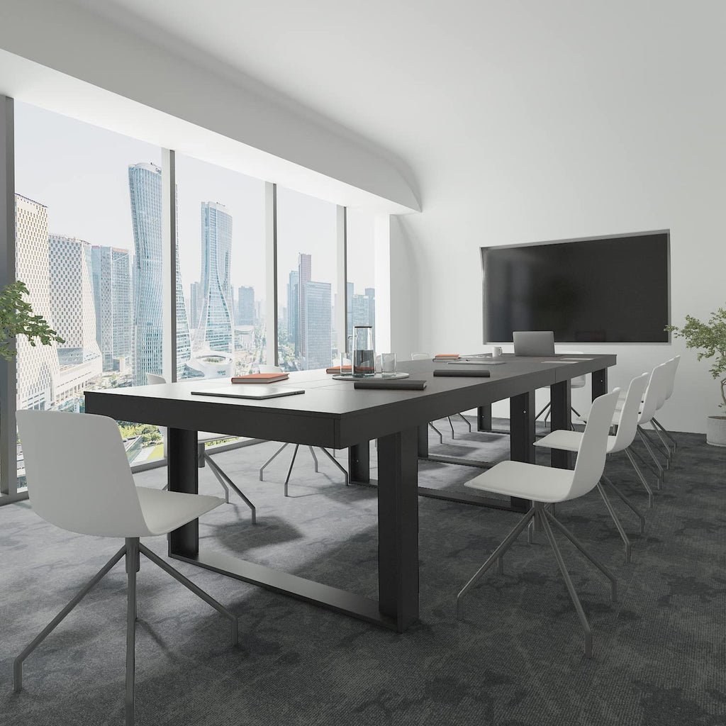 7FT Conference Table for 6-8 People, Large Rectangular Meeting Table, Modern Seminar Table for Office Meeting Conference Room, Black and Deep Brown (86.8”L x 47.2”W x 29.4”H)