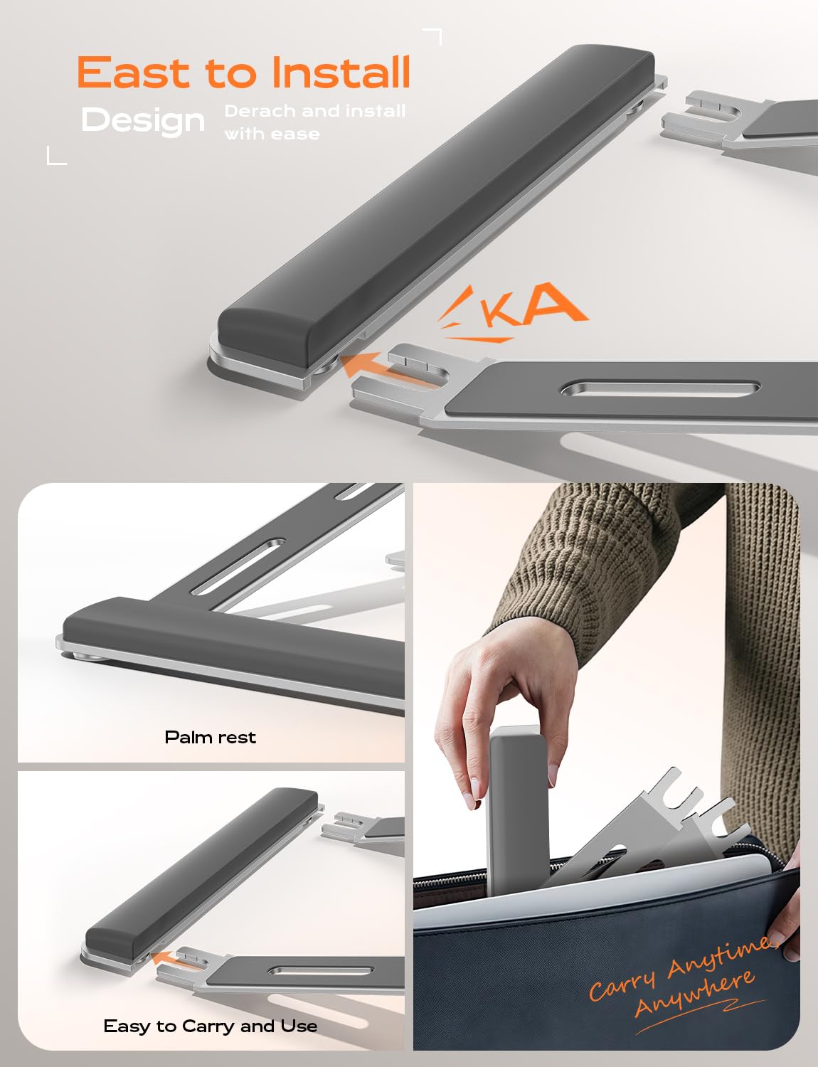 Laptop Stand for Desk, Laptop Stand with Wrist Support, Ergonomic Detachable Laptop Riser, Mount, Riser Holder Notebook Stand for MacBook Air Pro, HP, Dell, XPS, HP (10-17") Laptops - Silver