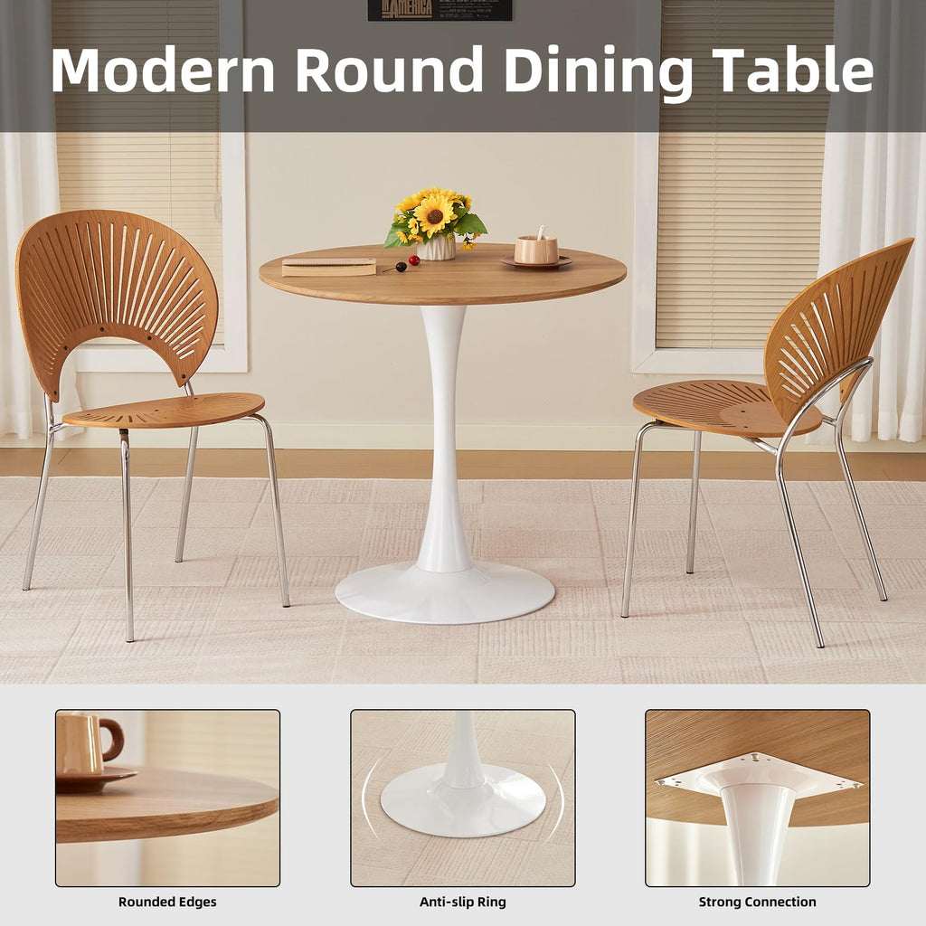 Hansweld Round Dining Table, 31.5" Circle Tulip Table with Thickened Tabletop & Metal Pedestal, Mid Century Modern Bistro Table for Kitchen, Small Places, Living Room, Cafe (Faux Oak)