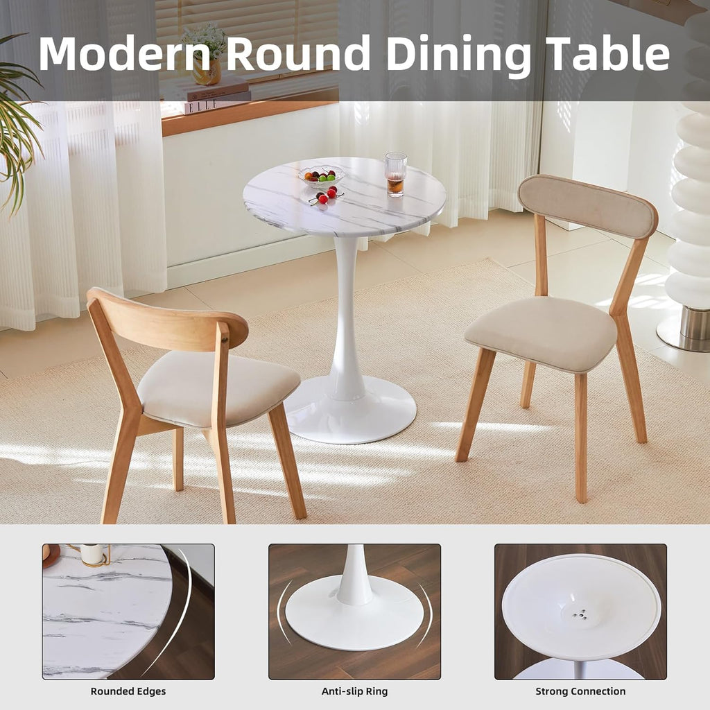Hansweld Round Dining Table, 24" Circle Tulip Table with Thickened Tabletop & Metal Pedestal, Mid Century Modern Bistro Table for Kitchen, Small Places, Living Room, Cafe (Marble White)